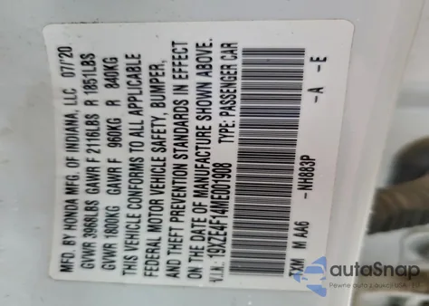 2021 Honda Insight Lx from USA, damaged, VIN 19XZE4F14ME001908